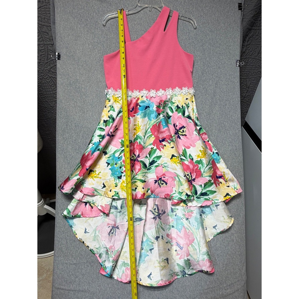 Speechless Kids Pink Floral High-Low One Shoulder Party Dress Size 16.5 - Picture 10 of 13